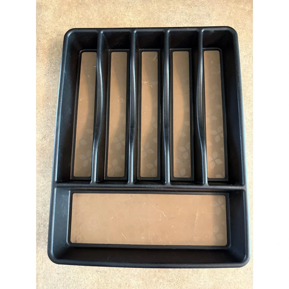 Rubbermaid Large Cutlery Tray Kitchen Drawer Organizer Black 6 Compartment 2009